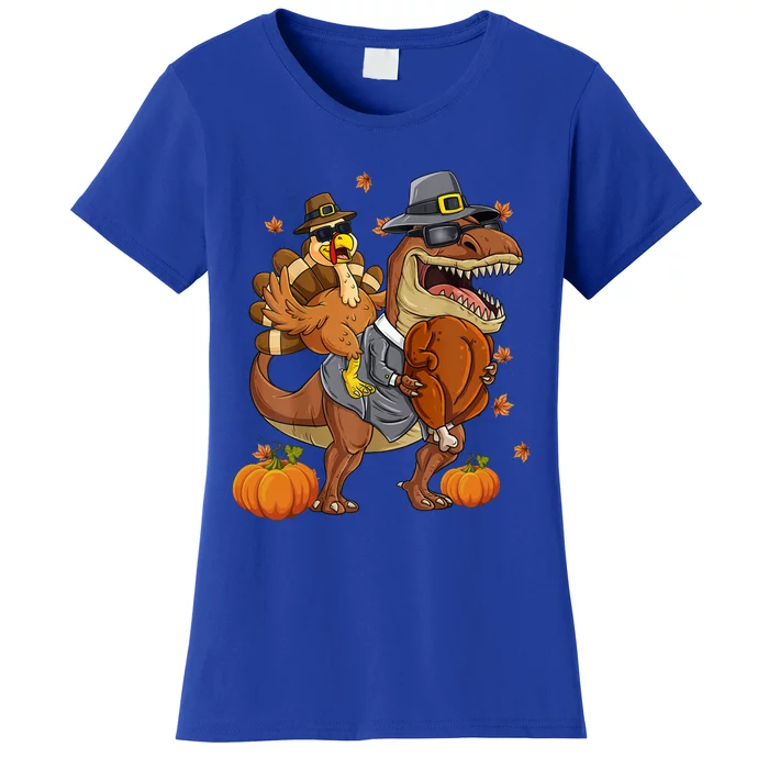 Thanksgiving Turkey Riding T Rex Dinosaur Toddler Boys Gift Women's T-Shirt