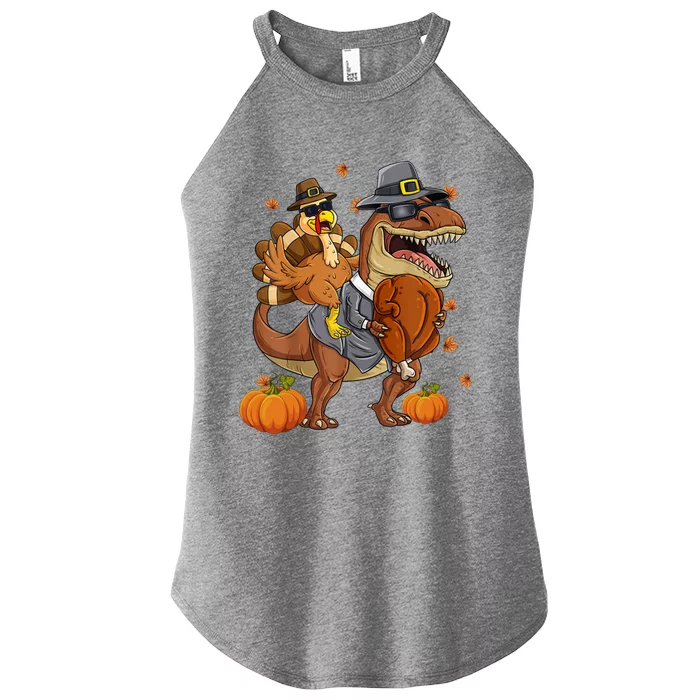 Thanksgiving Turkey Riding T Rex Dinosaur Toddler Boys Gift Women’s Perfect Tri Rocker Tank