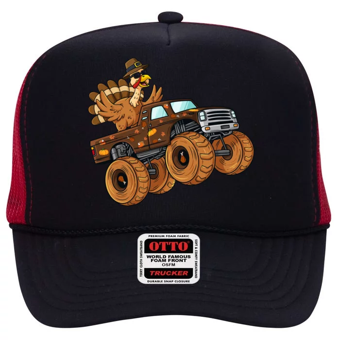 Thanksgiving Turkey Riding Monster Truck Boys Gift High Crown Mesh Trucker Hat