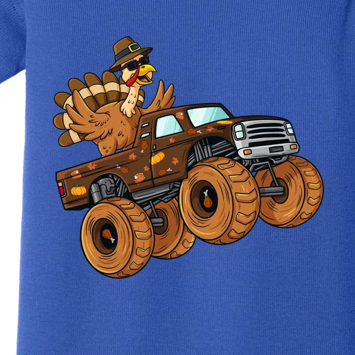 Thanksgiving Turkey Riding Monster Truck Boys Gift Baby Bodysuit