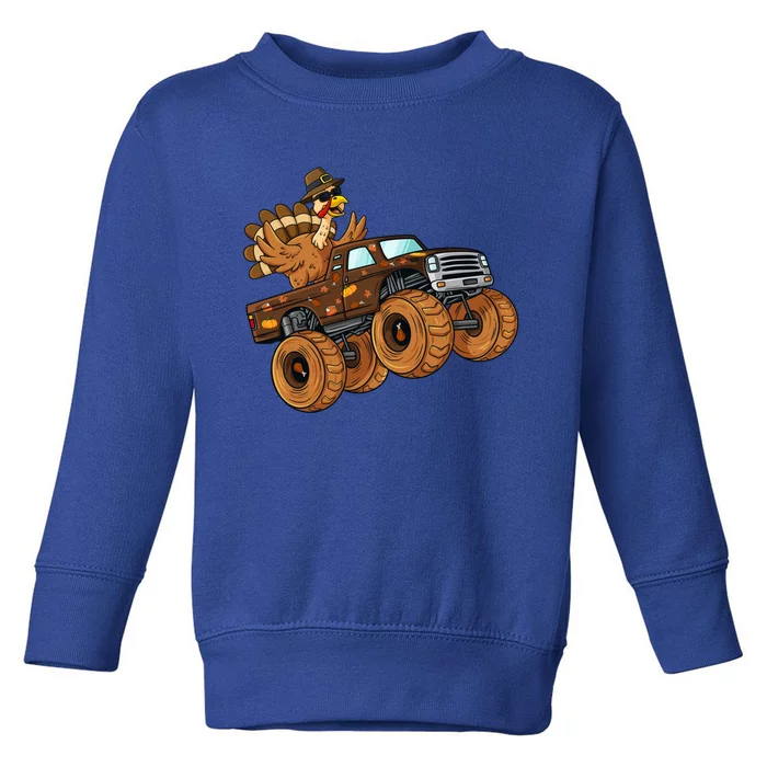 Thanksgiving Turkey Riding Monster Truck Boys Gift Toddler Sweatshirt