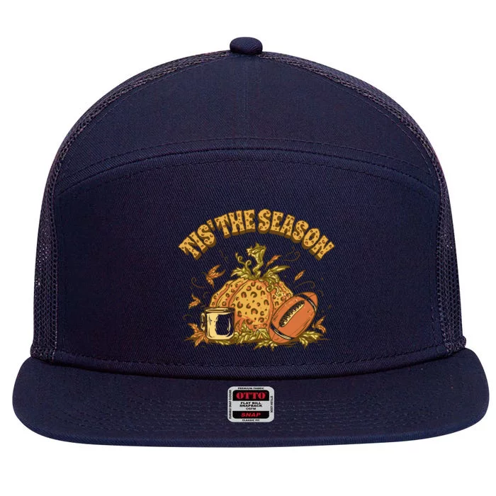 Tis The Season Football Pumpkin 7 Panel Mesh Trucker Snapback Hat