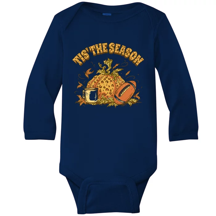 Tis The Season Football Pumpkin Baby Long Sleeve Bodysuit