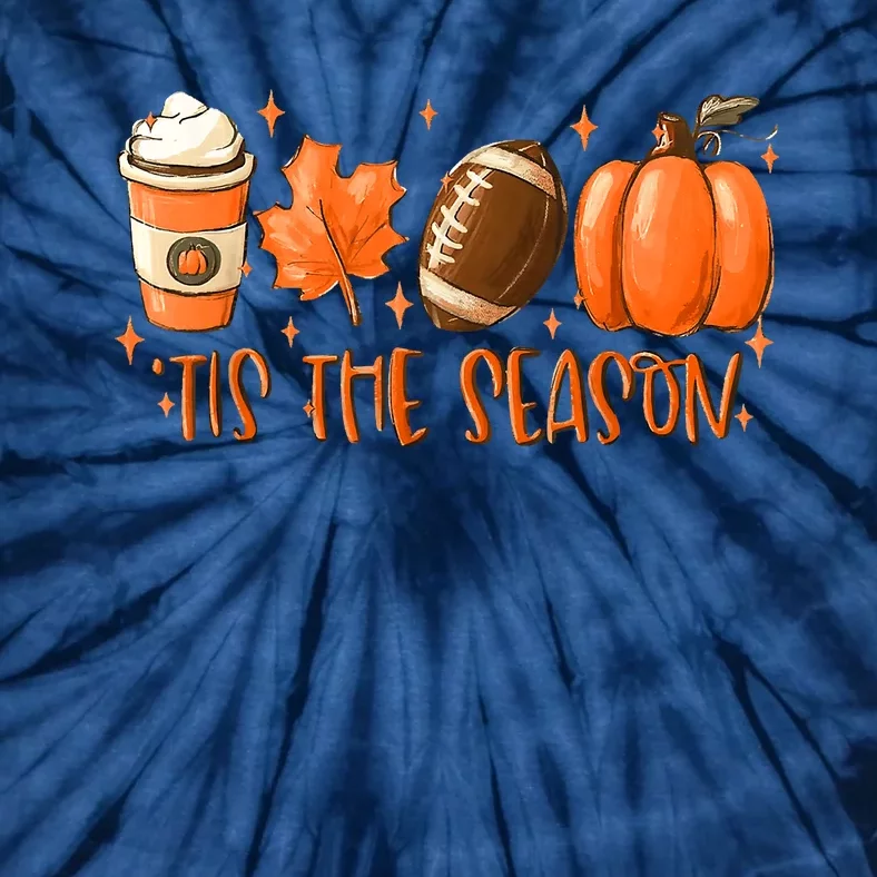 Tis The Season Football Coffee Latte Leaves Thanksgiving Tie-Dye T-Shirt