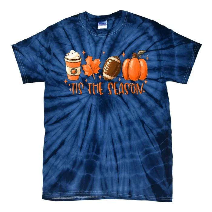 Tis The Season Football Coffee Latte Leaves Thanksgiving Tie-Dye T-Shirt