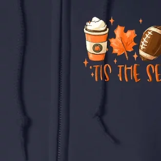 Tis The Season Football Coffee Latte Leaves Thanksgiving Full Zip Hoodie