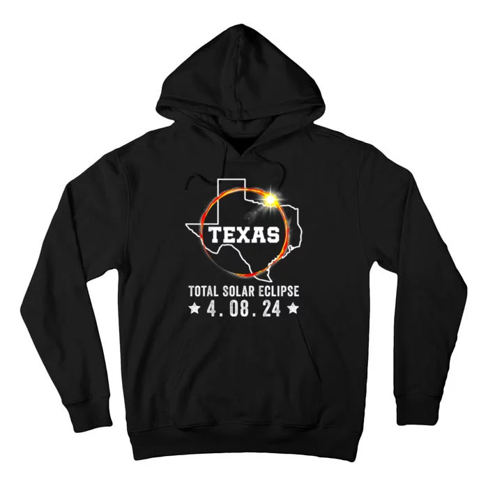 Texas Total Solar Eclipse April 8 2024 Texas Map Tall Hoodie