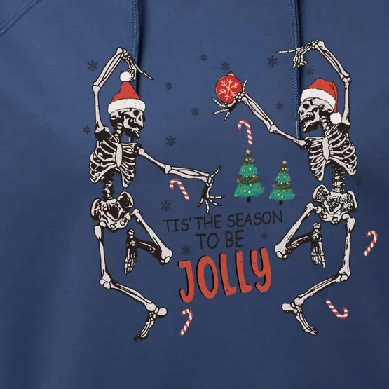 Tis The Season To Be Jolly Funny Christmas Skeleton Dancing Cute Gift Performance Fleece Hoodie