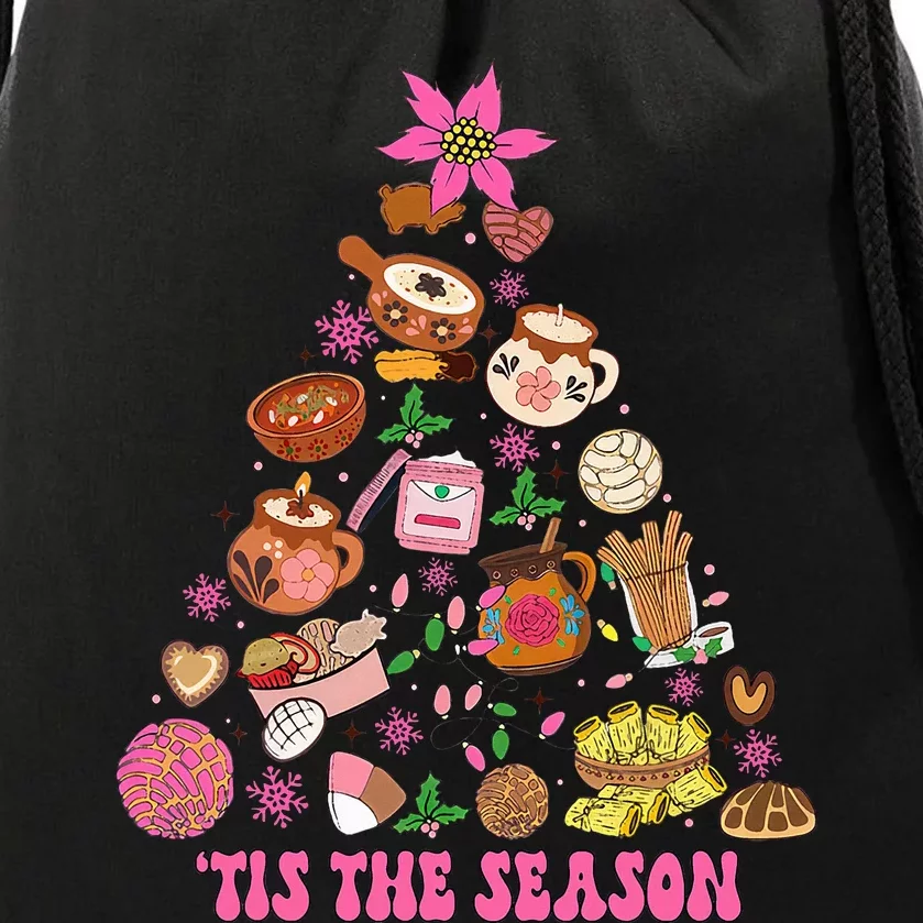 Tis The Season Mexican Christmas Tree Tamales Pan Dulce Drawstring Bag