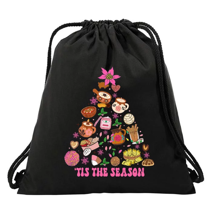 Tis The Season Mexican Christmas Tree Tamales Pan Dulce Drawstring Bag