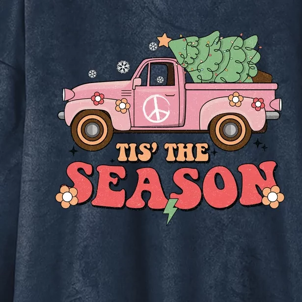 Tis The Season Retro Truck Christmas Hooded Wearable Blanket