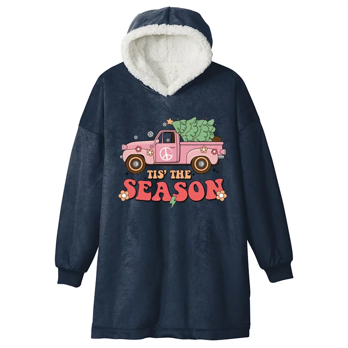 Tis The Season Retro Truck Christmas Hooded Wearable Blanket