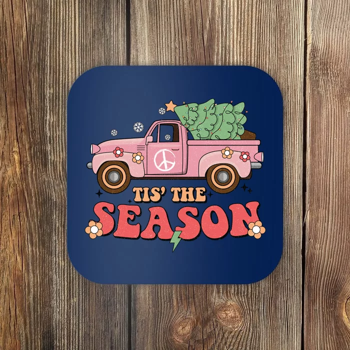 Tis The Season Retro Truck Christmas Coaster