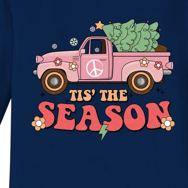 Tis The Season Retro Truck Christmas Baby Long Sleeve Bodysuit