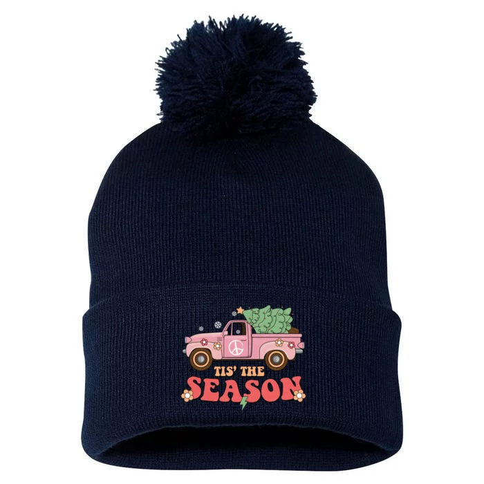 Tis The Season Retro Truck Christmas Pom Pom 12in Knit Beanie