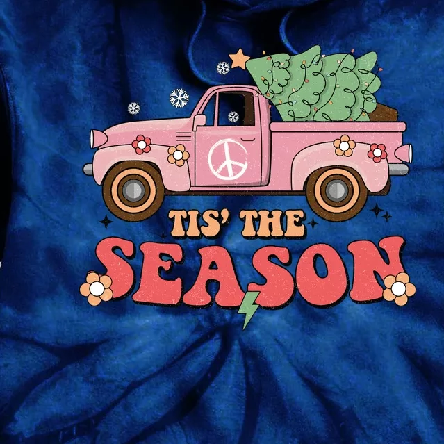 Tis The Season Retro Truck Christmas Tie Dye Hoodie