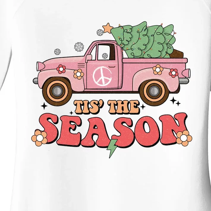 Tis The Season Retro Truck Christmas Women's Perfect Tri Tunic Long Sleeve Shirt