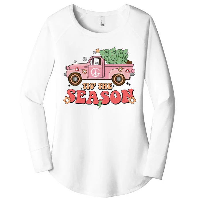 Tis The Season Retro Truck Christmas Women's Perfect Tri Tunic Long Sleeve Shirt