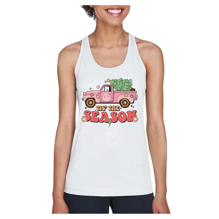 Tis The Season Retro Truck Christmas Women's Racerback Tank