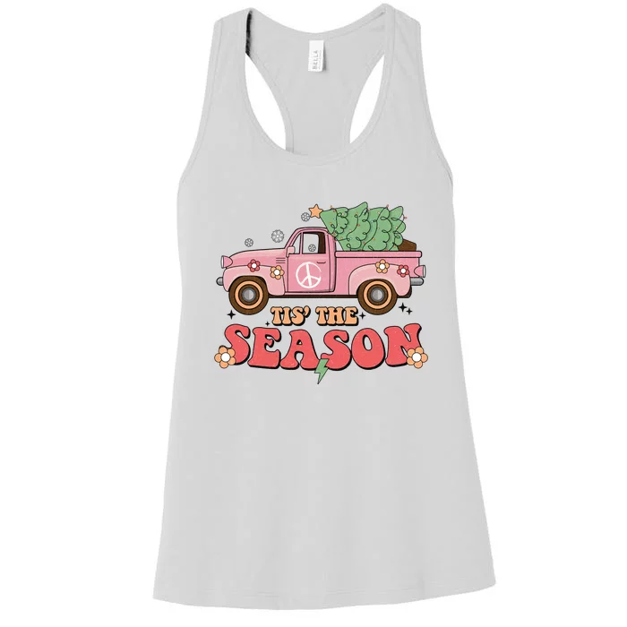 Tis The Season Retro Truck Christmas Women's Racerback Tank