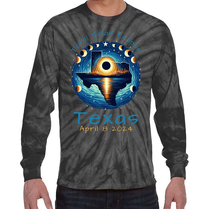 Texas Total Solar Eclipse April 8 2024 Texas Solar Eclipse Tie-Dye Long Sleeve Shirt