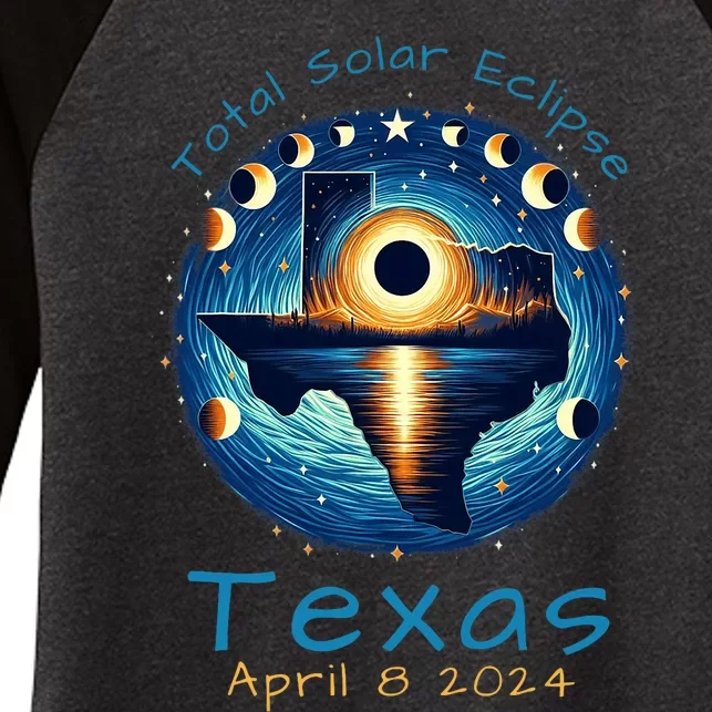 Texas Total Solar Eclipse April 8 2024 Texas Solar Eclipse Women's Tri-Blend 3/4-Sleeve Raglan Shirt