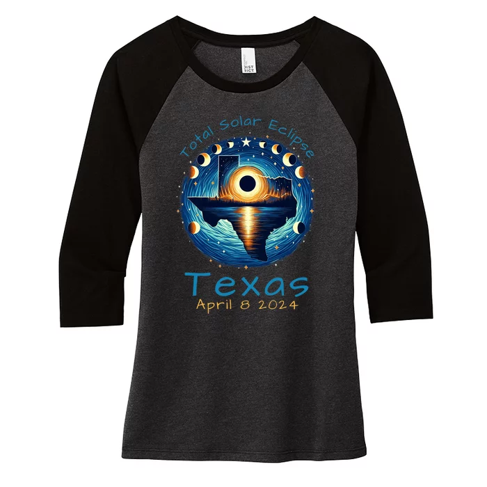 Texas Total Solar Eclipse April 8 2024 Texas Solar Eclipse Women's Tri-Blend 3/4-Sleeve Raglan Shirt