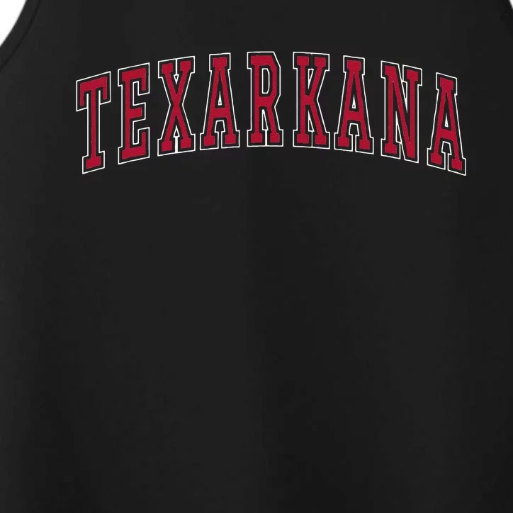 Texarkana Texas Souvenir Sport College Style Red Text Performance Tank