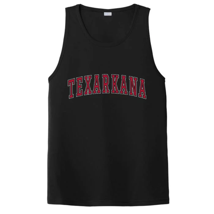 Texarkana Texas Souvenir Sport College Style Red Text Performance Tank