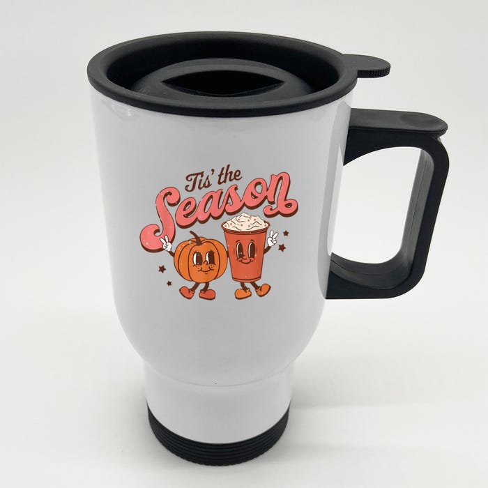 Tis' The Season Pumpkin And Spice Retro Halloween Fall Party Gift Front & Back Stainless Steel Travel Mug