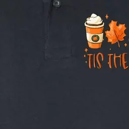 Tis The Season Pumpkin Leaf Latte Fall Thanksgiving Football Softstyle Adult Sport Polo