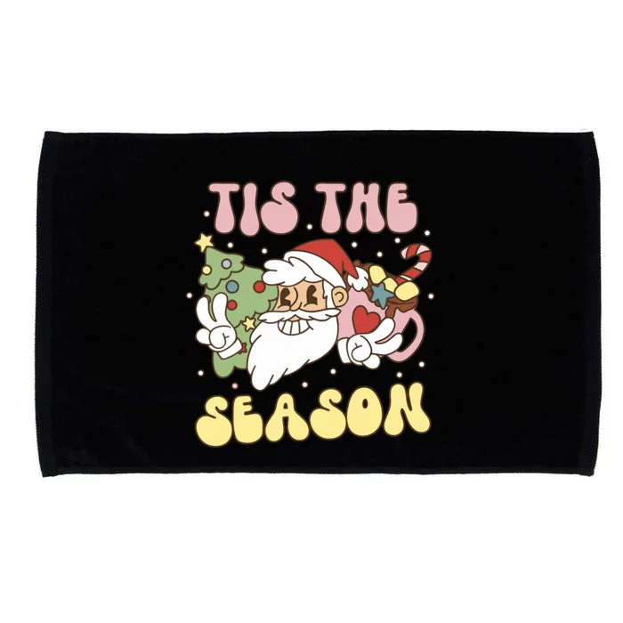 Tis The Season Groovy Christmas Santa Retro 70s 80s Microfiber Hand Towel