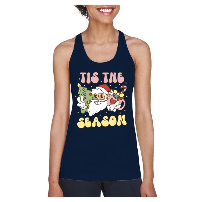 Tis The Season Groovy Christmas Santa Retro 70s 80s Women's Racerback Tank