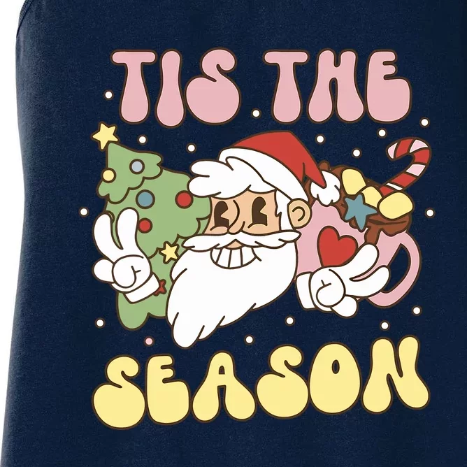 Tis The Season Groovy Christmas Santa Retro 70s 80s Women's Racerback Tank