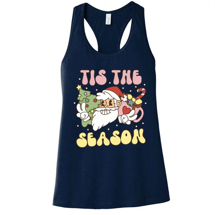 Tis The Season Groovy Christmas Santa Retro 70s 80s Women's Racerback Tank