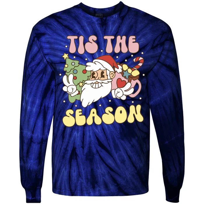 Tis The Season Groovy Christmas Santa Retro 70s 80s Tie-Dye Long Sleeve Shirt