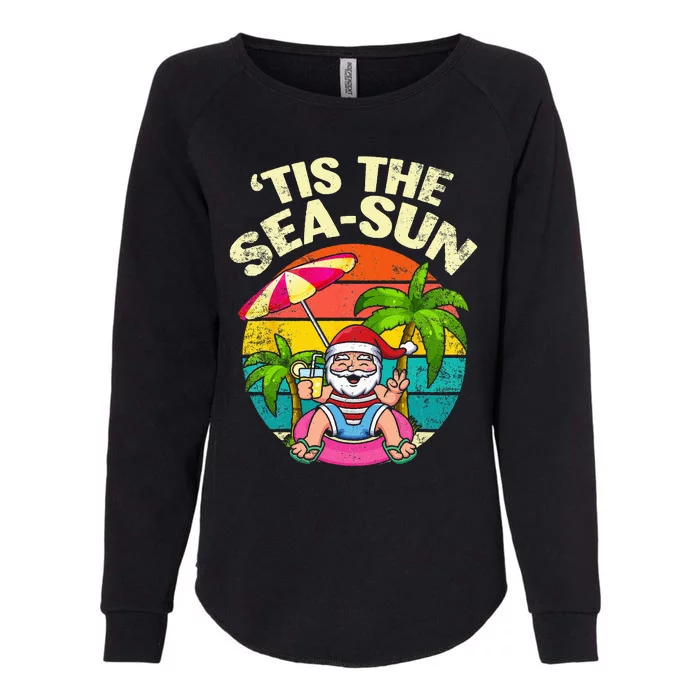 Tis The Sea Sun Santa Beach Summer Christmas In July Summer Womens California Wash Sweatshirt