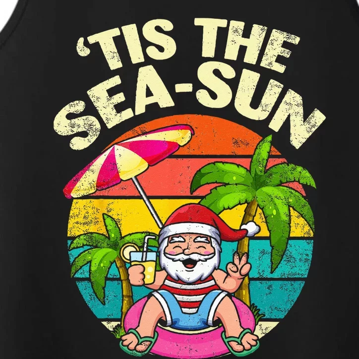 Tis The Sea Sun Santa Beach Summer Christmas In July Summer Performance Tank