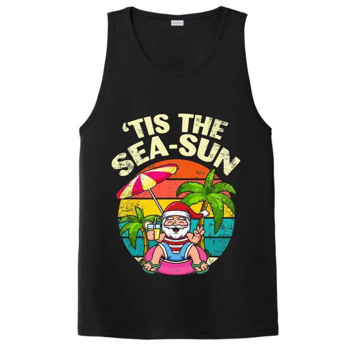 Tis The Sea Sun Santa Beach Summer Christmas In July Summer Performance Tank