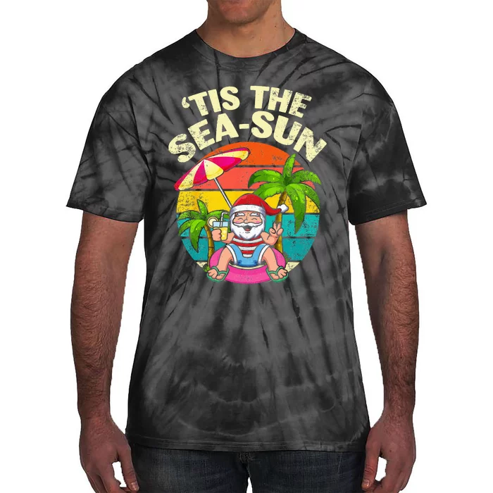 Tis The Sea Sun Santa Beach Summer Christmas In July Summer Tie-Dye T-Shirt