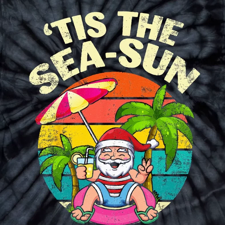 Tis The Sea Sun Santa Beach Summer Christmas In July Summer Tie-Dye T-Shirt