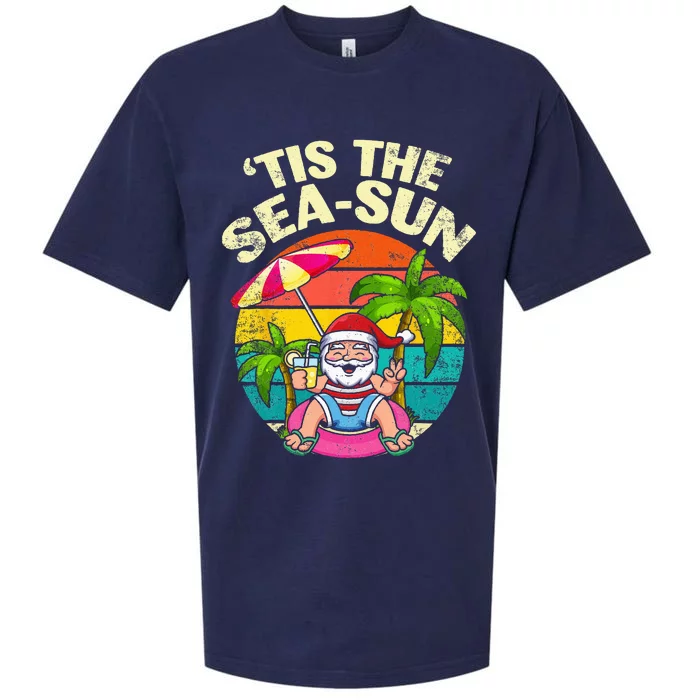 Tis The Sea Sun Santa Beach Summer Christmas In July Summer Sueded Cloud Jersey T-Shirt