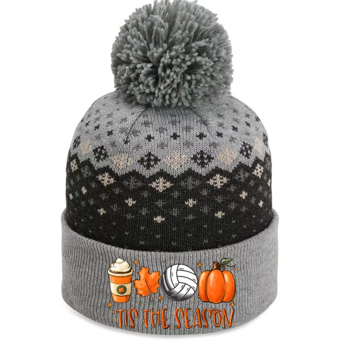 Tis The Season Pumpkin Leaf Latte Fall Volleyball The Baniff Cuffed Pom Beanie