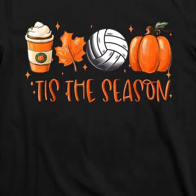 Tis The Season Pumpkin Leaf Latte Fall Volleyball T-Shirt