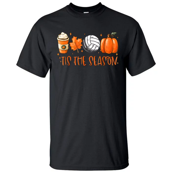 Tis The Season Pumpkin Leaf Latte Fall Volleyball Tall T-Shirt