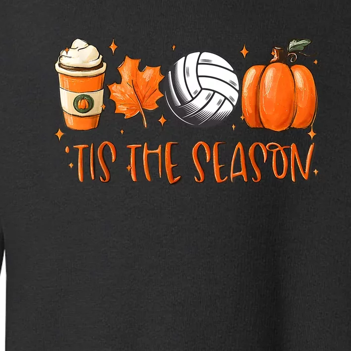 Tis The Season Pumpkin Leaf Latte Fall Volleyball Toddler Sweatshirt