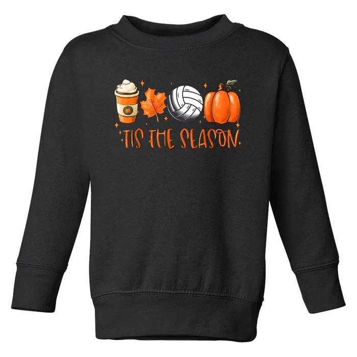 Tis The Season Pumpkin Leaf Latte Fall Volleyball Toddler Sweatshirt