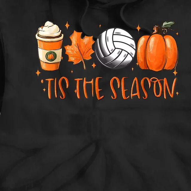 Tis The Season Pumpkin Leaf Latte Fall Volleyball Tie Dye Hoodie