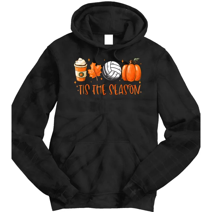 Tis The Season Pumpkin Leaf Latte Fall Volleyball Tie Dye Hoodie