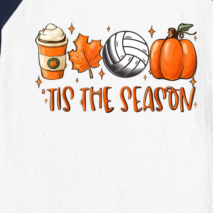 Tis The Season Pumpkin Leaf Latte Fall Volleyball Baseball Sleeve Shirt